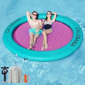 CALOBANA Round Floating Ring Inflatable Water Hammock Heavy Duty River Floats Lake Raft for Adults Tanning Pool Lounger Float Island Platform Pad Mat for Party (Mint Green+ Pink)