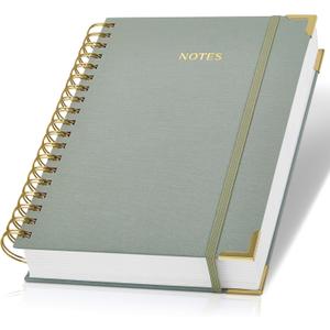 Aesthetic Thick Spiral Notebook Journal For Women in B5 Format - Stylish Linen Hardcover College Ruled Note Book w 300 Lined Pages - Cute Supplies For Bible Study & Staying Organized at Work or School (Sage Green)