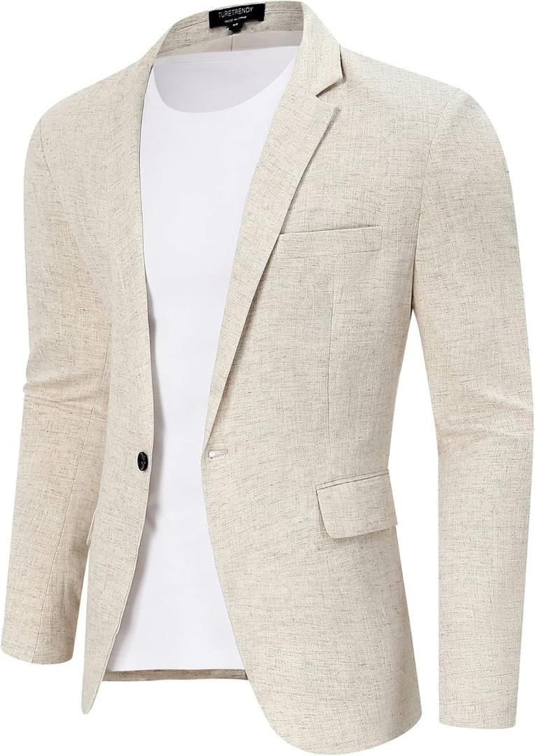TURETRENDY Men's Casual Sport Coat Lightweight Linen Blazer One Button Business Suit Jackets Stylish Daily Suits (XXL)
