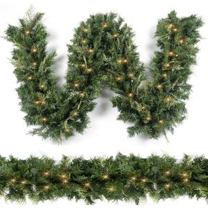 Christmas Garland with 50 Lights 9 Ft, Prelit Xnas Garland with Cypress Leaf, Battery Operated Christmas Decor for Mantle Staircase Indoor and Outdoor (RealLiketips-B)
