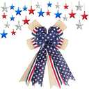25 Pcs 4th of July Decoration, Including American Flag Wreath Bow and Patriotic Hanging Star Red White Blue Ornaments for Independence Labor Veterans Day Tree Indoor Outdoor, Set of 3
