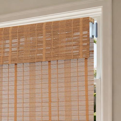 AureSun No Drill Cordless Bamboo Roman Shades, Blackout Custom Window Blinds, No Tools Light Filtering Roman Bamboo Blinds for Indoor Windows, Chestnut Natural