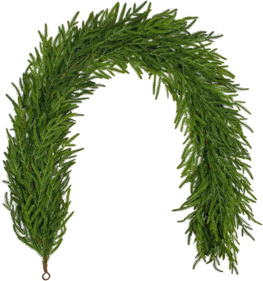 Hollyone 6FT Norfolk Pine Garland Real Touch Winter Pine Garland Faux Christmas Garlands Artificial Greenery Plant for Table Fireplace Mantle Wall Indoor Outdoor Mantle Holiday Christmas Home Decor