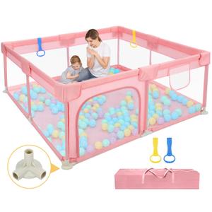 Dripex Baby Playpen, 52"52" Play Pens for Babies and Toddlers, Safe Anti-Fall Play Yard with Gates, Baby Fence with Breathable Mesh, Indoor & Outdoor Kids Activity Center, Princess Pink (52"52", Princess Pink)