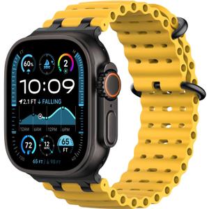 Astorgos Upgraded Ocean Band Compatible with Apple Watch Ultra 2/ Ultra 49mm, S10 46mm, 9/ 8/ 7 45mm, SE2/ SE/ 6/ 5/ 4 44mm, 3/ 2/ 1 42mm for Men Women, Metal Connector Breathable Sport Watch Strap, Black/ Yellow