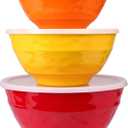 Mixing bowl set with lids, 6 piece melamine nesting bowl set for pasta baking salad mixing, set of 3, three colours,