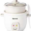 AROMA CoreCoat Rice Cooker with Pop-Up Food Steaming Basket (4 Cups Cooked, 2 Cups Uncooked, 1 Qt) (White)