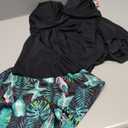 Ghteas Girls Rash Guard Swimsuits 2Piece  Swim Shirt and Tropical Print Shorts Tankini Top Water Sport Bathing Suit Girl Swimwear 13-14 Years Black