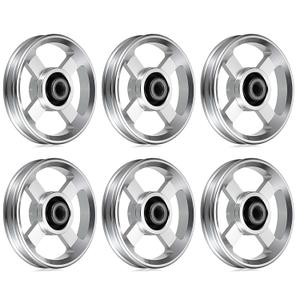 OwnMy 6PCS 95mm Aluminium Alloy Pulley Wheels Pulley System for Home Gym Exercise Machines Sports Fitness Equipments, Universal Bearing Pulley Wheels for Cable Machines Garage Doors, Silver