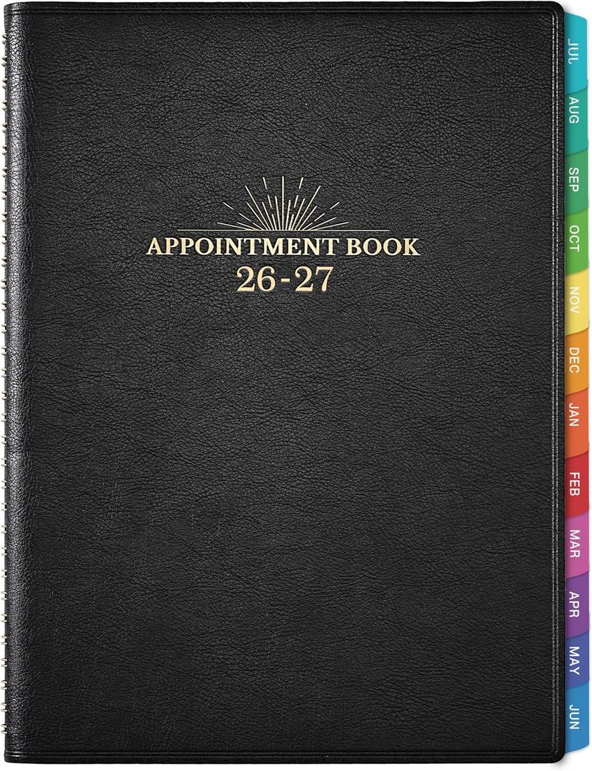 Appointment Book & Planner 2026-2027 - Daily Hourly Planner 2026-2027, 8.5" x 11", Jul 2026 - Jun 2027, Weekly Appointment Book 26-27, Planners with Colorful Tabs, Leather Cover, 15-Minute Interval - Black