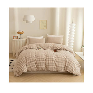 ECOCOTT Gingham Duvet Cover Queen Size 100% Washed Cotton Like Linen Feel Super Soft & Comfy Bedding Set Modern Checkered Design for All Seasons