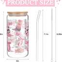 Coquette Bow Aesthetic Cup 16oz Cowgirl Glass Cup with Lid and Straw Pink Bow Tumbler Cowgirl Gifts for Women Girls Friend Sister Girlfriend