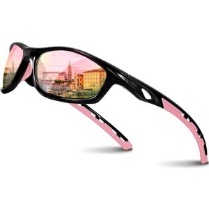 RIVBOS Sunglasses for Men Women Polarized UV Protection Sports Fishing Driving Shades Cycling RB833 (Black Lightpink)