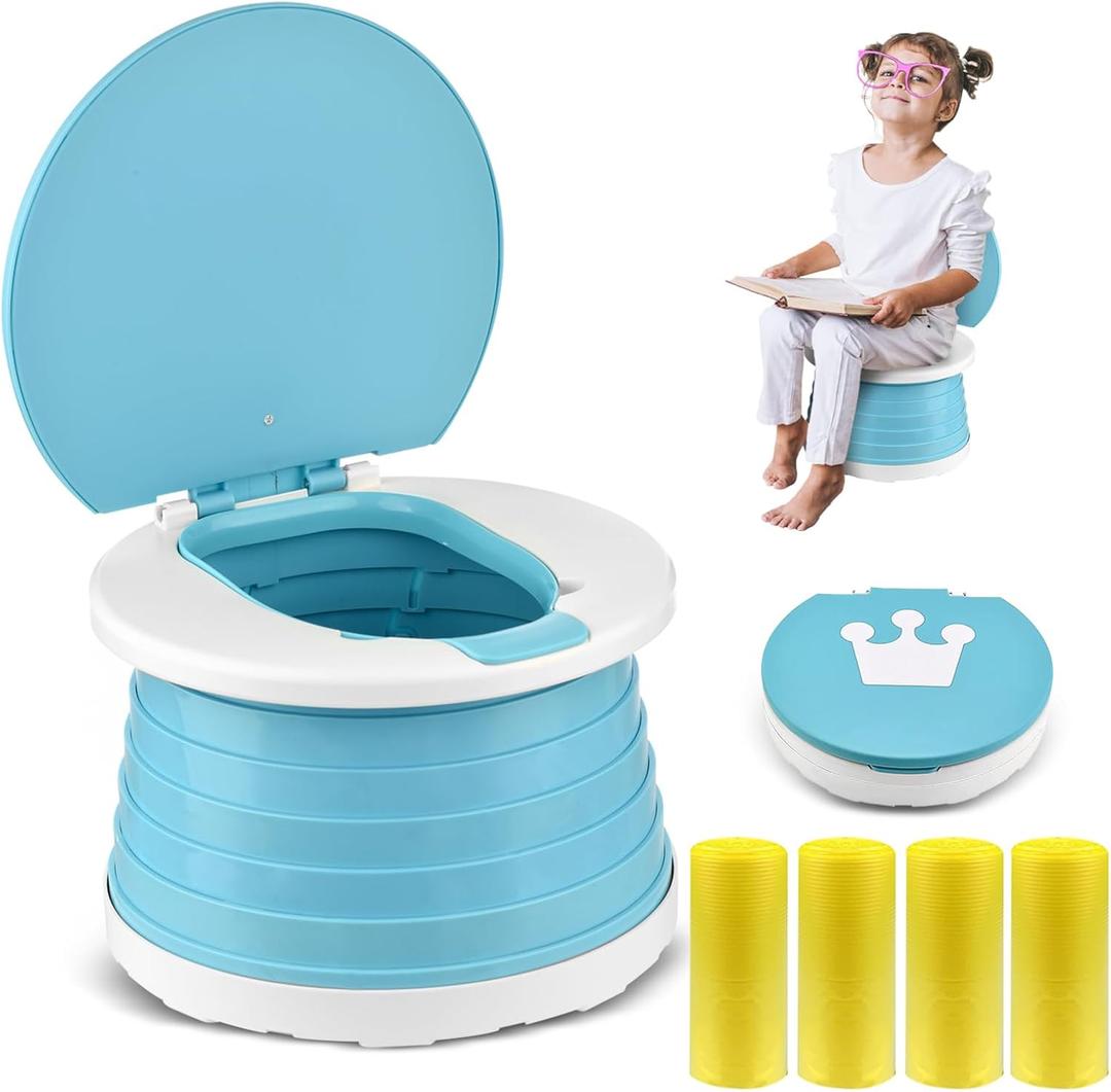 Portable Potty for Toddler Travel Foldable Potty Seat for Toddler Training Toilet for Kids Boys Girls Car On The Go Potty Travel Toilet Chair for Camping Park Indoor/Outdoor (Blue)