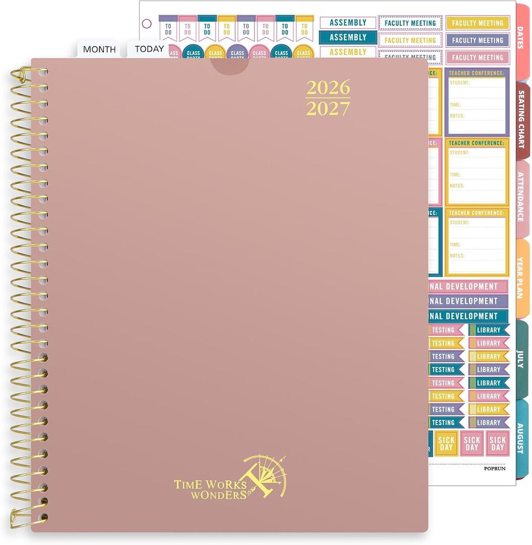POPRUN Teacher Planner 2026-2027, 8.5" x 11", Academic Lesson Plan Book