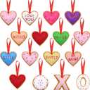 Oudain 16 Pieces Valentine's Day Felt Heart Ornaments Cookie Felt Hearts Hanging Baubles Decors for Valentine Wedding Anniversary Party Supplies