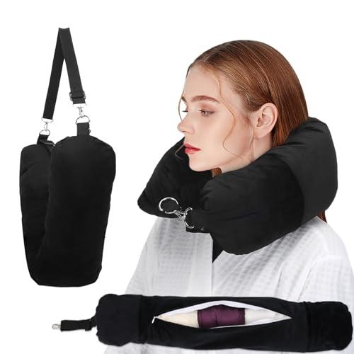 NK HealthCare Stuffable Travel Pillow, Stuffable Neck Pillow for Travel, Neck Pillow Stuffed with Clothes Storage - No Extra Baggage Fees, Fits 5+ Days of Travel Essentials, No Filler (Black)
