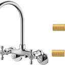 Wall Mount Kitchen Sink Faucet, 6 Inch Center Sink Faucet, in Wall Faucet Kitchen Sink, Kitchen Wall Faucets, Two Cross Handles Kitchen Faucet, Chrome, RULIA RB1026