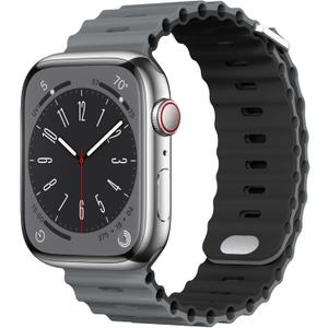 Compatible with Apple Watch Ocean Bands 38mm 40mm 41mm 42mm 44mm 45mm 46mm 49mm Soft Silicone Wristbands Replacement Strap for iWatch Ultra 2 Ultra SE Series 10 9 8 7 6 5 4 3 2 1 Women Men (Gray/Black)