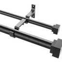 1 Inch Modern Double Window Curtain Rods, 36-72 Inch Adjustable Telescoping Heavy Duty StylishDrapery Rods Decorative Solid Square Allufer Finials for Dual Curtain Rod Window Treatment, Matte Black