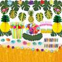 JOPHMO Tropical Luau Party Decoration Pack Hawaiian Beach Theme Party Favors Luau Party Supplies (112 PCS) including Banner, Table Skirt, Straws, Flamingo, Pineapple Dcors.