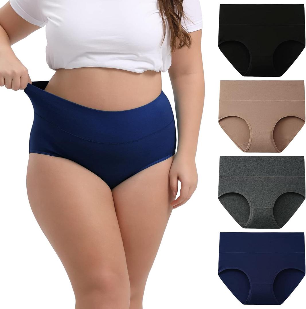 INNERSY Women's Plus Size XL-5XL Cotton Underwear High Waisted Briefs Panties 4-Pack (XX-Large)