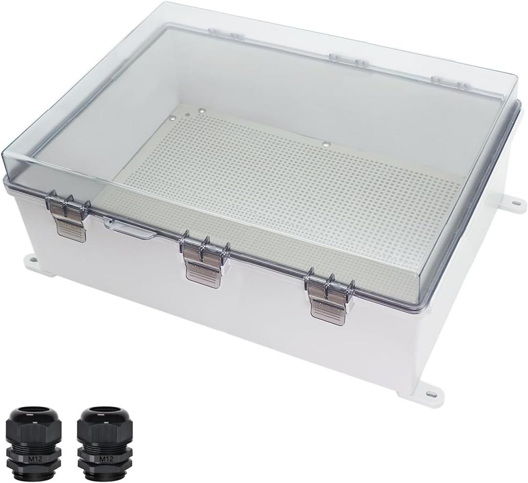 Zulkit Junction Box ABS Plastic Waterproof IP65 Electrical Boxes Hinged Shell Clear Cover Outdoor Universal Project Enclosure with Mounting Plate and Wall Brackets 23.6x15.7x9.1inch (600x400x230mm)