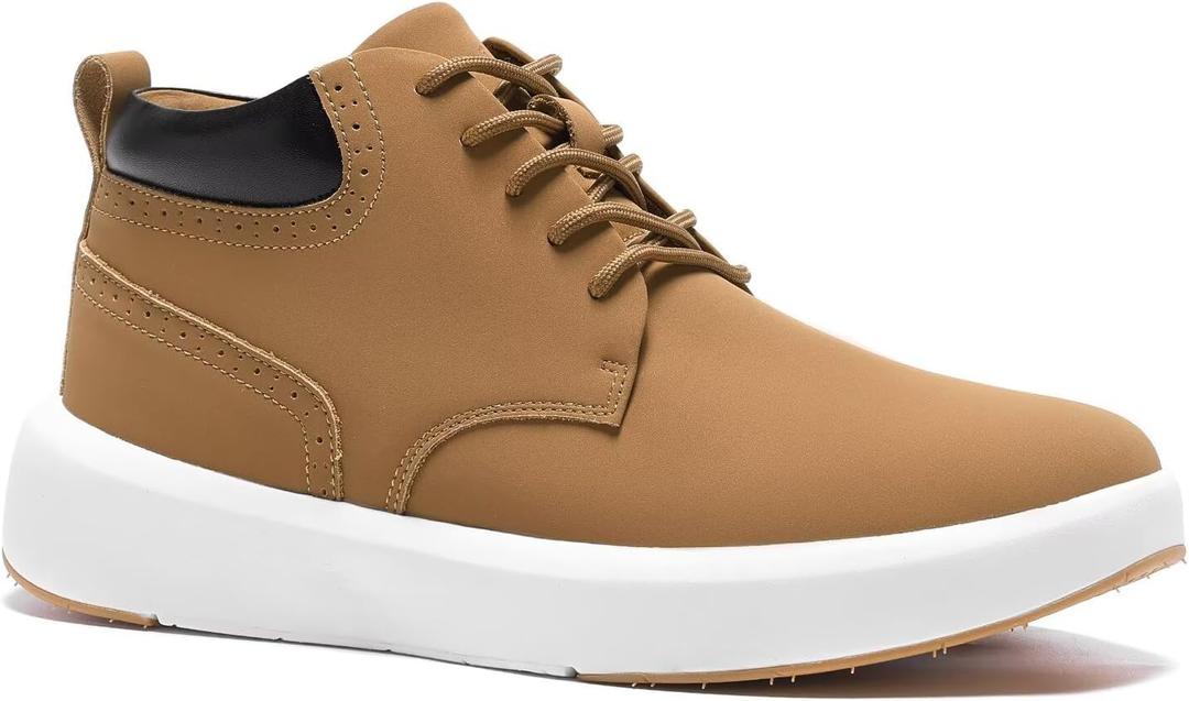 OrthoComfoot Men's Orthopedic Leather Ankle Boots: Comfortable Arch Support High Instep Orthotic Business Walking Shoes, Casual Fit Plantar Fasciitis Fashion Outdoor Gowalk Dress Shoes Brown Size 8