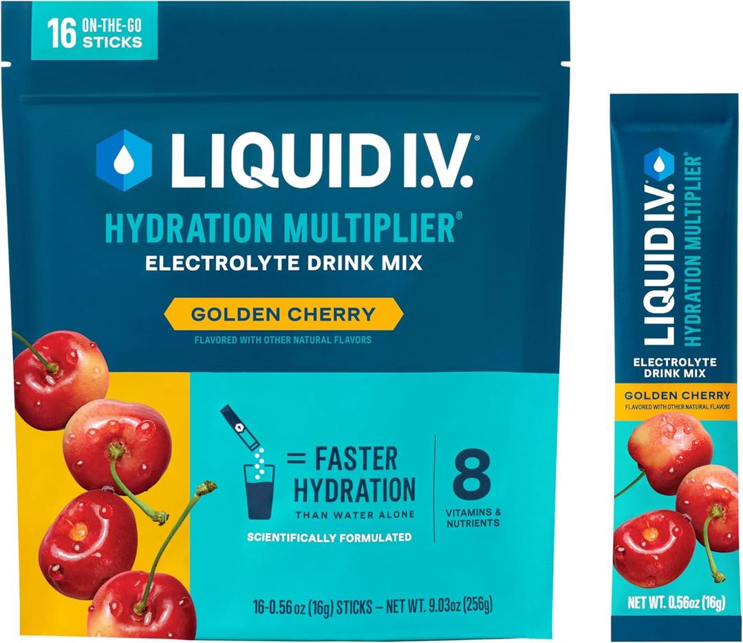 Liquid I.V. Hydration Multiplier - Golden Cherry | Electrolyte Powder Drink Mix | 1 Pack (16 Servings) (EXP 09/26/25)