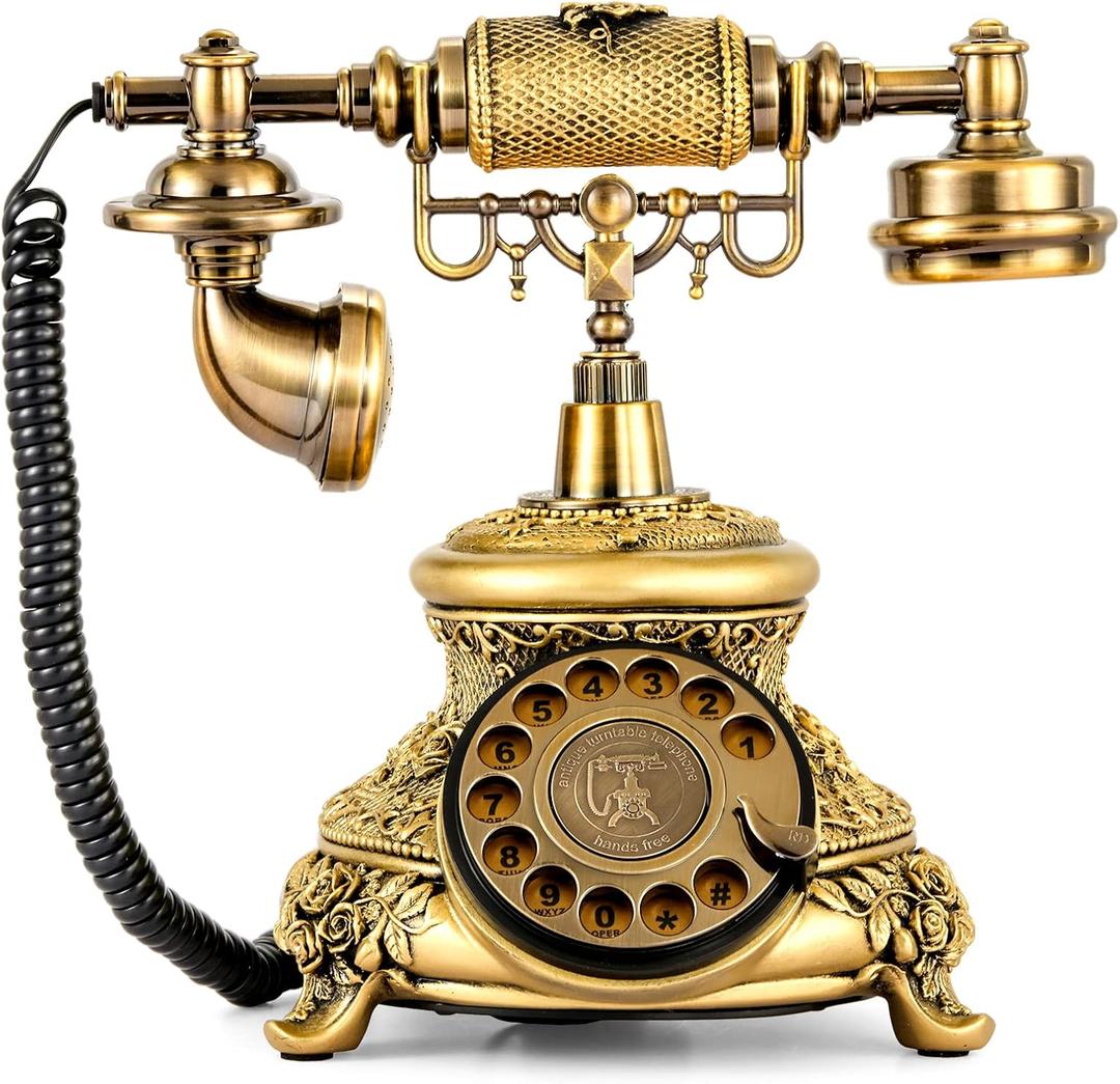 WICHEMI Vintage Phone Retro Rotary Dial Phones Landline Telephone Old Fashion Antique Phone Old School Telephones for Home Office Cafe Bar Star Hotel Decor (Golden)
