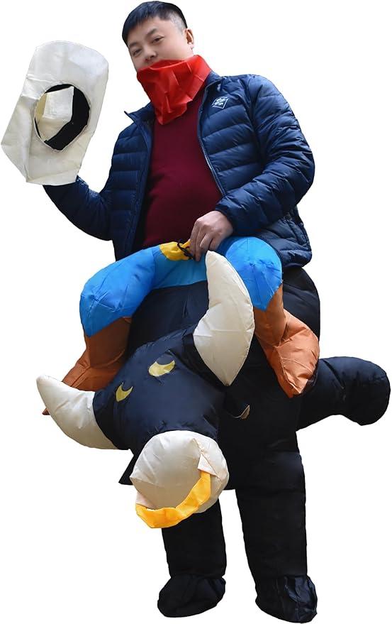 Inflatable Bull Rider Costume Blow Up Halloween Ride on Cowboy Fancy Dress