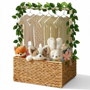 Juexica Baby Shower Crate Closet Wicker Baby Welcome Box Woven Crate Baby Gift Basket with Handle and Garland Welcome Baby Gifts for Boys Girls Newborn Gift Storage
