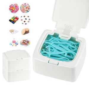 JGB Floss Pick Dispenser,2Packs Refillable Press Flip Floss Sticks Holder,Reusable Floss Pick Case For Cotton Swabs,Balls,Pads,Qtip - Square Storage Box For Home,Hotel,Office Organizers - White