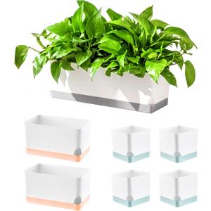 LaLaGreen Planters for Indoor Plants (7 Pack) Assorted Color Window Boxes, Rectangular Self-Watering System Long Windowsill Plant Pots with Drainage Herb Garden Flower Box Modern Stylish Outdoor