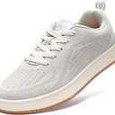 STQ Womens Lace Up Fashion Sneakers Business Casual Shoes | Breathable Mesh Upper Walking Shoes (6, Beige)