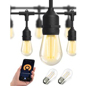 XMCOSY+ Smart Outdoor String Lights, 123Ft LED Patio Lights Waterproof IP65, App Control, Compatible with Alexa, Dimmable Edison Bulbs Outdoor Light for Yard Porch Bistro Outside