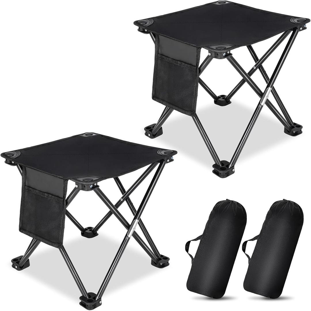 KABOER 2 Pack Folding Camping Stool Portable Outdoor Camping Chair for Fishing BBQ Hiking Gardening Beach Travel with Carry Bag