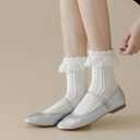 BIVOLU Womens Crew Socks Lace Ruffle Frilly Cotton Cute Princess Ankle Dress Socks for Girl 5 Pack (M)