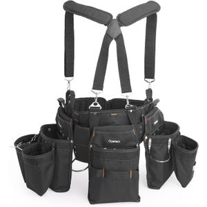 Chyaidach 16-Pockets Tool Belts for man with Suspenders, Detachable & Adjustable Tool Pouches Bag & Back Support Tool belt Combo For Electrician/Carpenter/Construction/Framers/Handyman