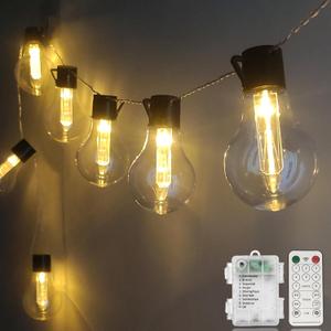 Vintage Christmas Lights Battery Powered 6.5Ft 10 LED Edison Hanging Lights with Remote Timer, Indoor Fairy Lights Shatterproof Outdoor Patio String Lights for Bedroom Garden Camping Christmas Decor