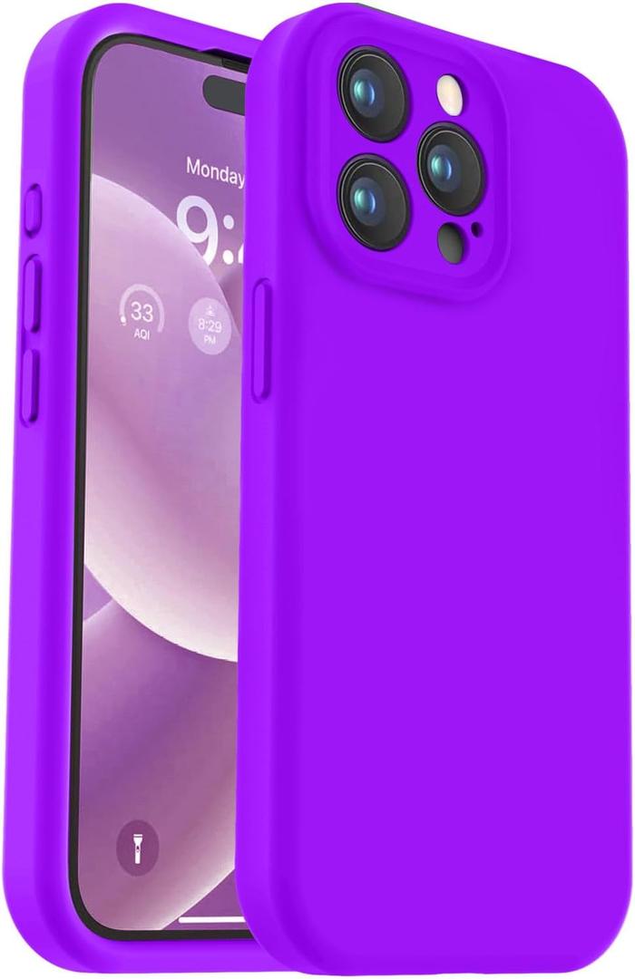 Vooii Compatible with iPhone 15 Pro Case, Upgrade Liquid Silicone, [Enhanced Camera Protection] [Soft Anti-Scratch Microfiber Lining] Shockproof Phone Case iPhone 15 Pro 6.1 inch - Neon Purple