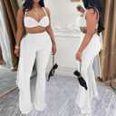 Women's Two Piece Outfits Crop Top and Flare Pants Set Club Going Out | Crop Top, Flare Pants Set, Going Out Sets, Two Piece Sets for Women Going Out, Two Piece Concert Outfits, Sexy Club Outfits (White) Large