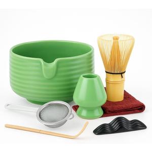 Complete Matcha Tea Set - Traditional Japanese Matcha Ceremony Kit with Bamboo Whisk & Bowl with Spout, Whisk Holder & Sifter - Perfect for Mindful Tea Experience (Green)