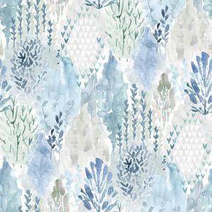 RoomMates RMK12330PLW Blue Watercolor Tree Mosaic Peel and Stick Wallpaper
