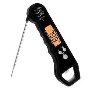 Meat Thermometer Waterproof Food Thermometer with Backlight and Calibration for Kitchen Outdoor Grilling and BBQ (Black)