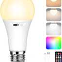 Yochoice Rechargeable A19 Light Bulb, Battery Operated LED Bulb with 9 Colors Selectable & 3 Timer, Dimmable Light Bulb for Non-Hardwired Lamps with Remote Control