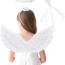3PCS Angel Wings Halo Wand, Angel Wings Costume for Women Kids Adult Girls, Halloween Fancy Dress Costume