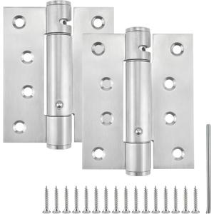 2 Pcs 4 Inch Self Closing Door Hinges, Heavy-Duty Spring Loaded Hinges with Adjustable Tension, Stainless Steel Satin Door Hinges for Interior and Exterior Doors (Silver)