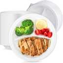 Party Plates Mineral Filled PP Plastic 9" - 150 Pack Shrink Wrap BPA Free Dinner Tray | Dishwasher & Microwave Safe | 3 Compartment Heavy Duty White Reusable & Disposable Plate for Catering