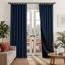 RYB HOME 100% Blackout Navy Blue Curtains for Living Room, Back tab Heat & UV Blocking Total Room Darkening Noise Reducing Curtains for Sunroom Nursery, 52 inches Wide by 90 inches Long